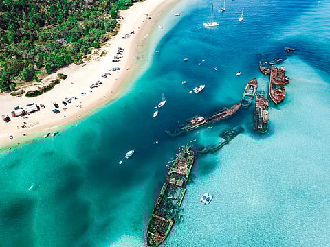 Aerial view of Tangalooma wrecks
